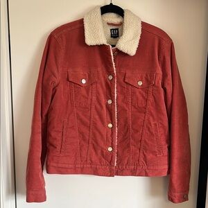 GAP Women's Red Corduroy Jacket with Sherpa Collar